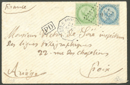Lettre Losange "CCH" Sur CG 2 + 4. Cad Octog. "Corr. D'Armées/Saigon" Sur Enveloppe Pour Foix, 1872. - TB - Autres & Non Classés