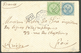 Lettre Losange "CCH" Sur CG 2 + 4. Cad Octog. "Corr. D'Armées/Saigon" Sur Enveloppe Pour Foix, 1872. - TB - Andere & Zonder Classificatie