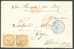 Lettre Losange "CCH" Paire  Sur CG 3 Cad Octog. Bleu "Corr. D'Armées/Saigon" Sur Lettre Au Tarif Militaire Pour Gap 1864 - Sonstige & Ohne Zuordnung