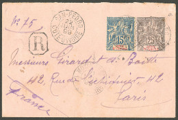 Lettre Cad "San Pedro/Côte D'Ivoire". Entier 25c + No 6 Sur Enveloppe Recomm. Pour Paris, 1899. - TB. - R - Autres & Non Classés