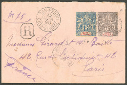 Lettre Cad "San Pedro/Côte D'Ivoire". Entier 25c + No 6 Sur Enveloppe Recomm. Pour Paris, 1899. - TB. - R - Otros & Sin Clasificación