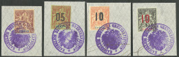 Cachet Violet "Kaiserlich Deutsche Grenzexpedition", Sur N°16, 69, 72 Et 73, Sur 4 Petits Fragments. - TB - Autres & Non Classés