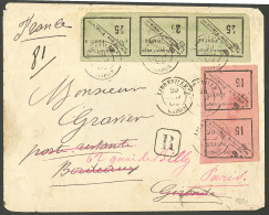 Lettre Cad "Libreville/Gabon", Nos 14 Paire  + 15 Bande De Trois  Sur Enveloppe Recommandée Pour Bordeaux, Réexpédiée à  - Other & Unclassified