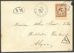 Lettre Cad "Abymes/Guadeloupe" Août 1903 Sur Taxe N°13Aa (surch. Renversée) Bdf, Sur Enveloppe Avec Cachet Ovale "BM". - - Sonstige & Ohne Zuordnung