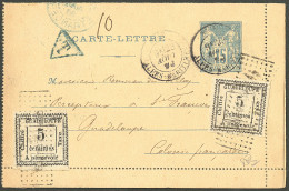 Lettre Taxe N°6 (2) Sur Entier France 15c Bleu Obl Nice Août 86, Pour St François. - TB. - R - Altri & Non Classificati