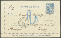 Lettre Cad "Conakry/Guinée Française". Entier 15c Bleu Insuffisamment Affranchi Pour L'Allemagne Taxé 20, 1893. - TB. -  - Otros & Sin Clasificación