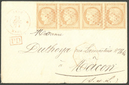 Lettre Précurseurs. Losange Rouge Sur CG 22 Bande De Quatre. Cad Rouge "Inde/Mahé". Enveloppe Pour Macon, 1874. - TB - R - Autres & Non Classés