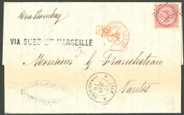 Lettre Losange Sur CG 6. Cad "Inde/Pondichéry" Sur Enveloppe Pour Nantes, 1870. - TB. - R - Otros & Sin Clasificación