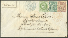 Lettre Cad Bleu "Inde/Pondichéry". CG Nos 17 + 32 + 34 Sur Lettre Pour Rochefort, 1879. TB. - R. - Sonstige & Ohne Zuordnung