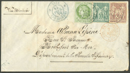 Lettre Cad Bleu "Inde/Pondichéry". CG Nos 17 + 32 + 34 Sur Lettre Pour Rochefort, 1879. TB. - R. - Other & Unclassified