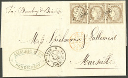 Lettre Losange "Inde" Et Cad "Inde/Pondichéry". CG No 20 Bande De 3 Sur Lettre Pour Marseille. - TB. - R - Sonstige & Ohne Zuordnung