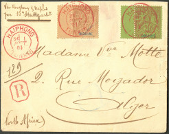 Lettre Cad Rouge "Haiphong/Tonkin" Août 1901, Sur N°9 + 11, Bdf, Sur Enveloppe Recomm. Pour /Alger. - TB - Altri & Non Classificati