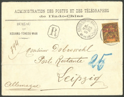 Lettre Cad "Kouang-Tcheou-Wan/Chine" Mars 1909 Sur N°13 Sur Enveloppe Recommandée Pour Leipzig. - TB. - R - Autres & Non Classés