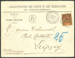 Lettre Cad "Kouang-Tcheou-Wan/Chine" Mars 1909 Sur N°13 Sur Enveloppe Recommandée Pour Leipzig. - TB. - R - Altri & Non Classificati