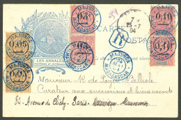 Lettre Cad Bleu "Majunga/Madagascar" Mai 1904 Sur N°48 Paire Verticale + 53 + 58 + 57 Paire Verticale, Sur CP Illustrée  - Otros & Sin Clasificación
