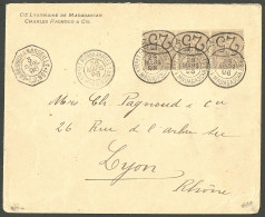 Lettre Ellipse. Nos 25 Bande De Trois. Cad "1/Tor Et Pes Aux Armées 1/Madagascar". Enveloppe Pour Lyon, 1896. - TB. - RR - Autres & Non Classés