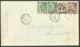 Lettre Cad "Saint Pierre/Martinique". CG Nos 49 Paire  + 54 + Taxe 22 Sur Enveloppe Pour Philadelphie. TB. - R. - Autres & Non Classés