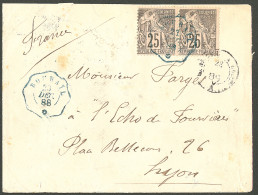 Lettre Cad Télégraphique Bleu "Bourail" 1888 Sur CG 54 (2) Sur Enveloppe Pour Lyon. - TB. - R - Altri & Non Classificati
