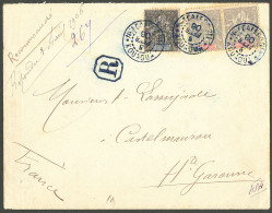 Lettre Cad "Nlle Calédonie/Kouaoua". Nos 45 + 61 Paire  Sur Enveloppe Recommandée Pour Castelmaurou, 1906. - TB. - R - Andere & Zonder Classificatie