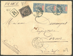 Lettre Cad Bleu "Nlle Calédonie/La Foa". Nos 45 + 46 Bande De Trois  Verticale, Sur Enveloppe Recomm. Pour Pornic. Au Re - Andere & Zonder Classificatie