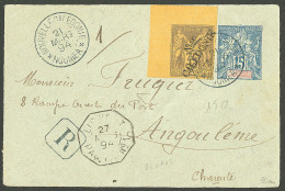 Cad "Nouméa", Sur N°18a Sur Devant D'entier 15c Bleu, Recommandé Pour Angoulême, 1894. - TB - Andere & Zonder Classificatie