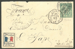 Lettre Cad "Corr. D'armées/Nouméa". No 24 + étiquette Tricolore Correspondance Militaire Sur Enveloppe Pour Le Havre, 18 - Otros & Sin Clasificación