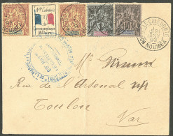 Lettre Cad "Nouvelle Calédonie/Nouméa". No 41 + 42(2) + 45 + étiquette Tricolore Correspondance Militaire, Sur Enveloppe - Sonstige & Ohne Zuordnung