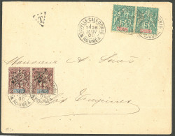 Lettre Cad "Nouvelle Calédonie/Nouméa" Janv 1900 Sur Taxe 7 Paire + Poste 44 Paire, Sur Enveloppe Locale. - TB. - R - Otros & Sin Clasificación