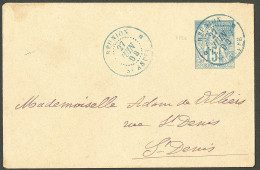 Lettre Cad Bleu "Réunion/St André". Entier 15c Pour Saint-Denis, 1898. - TB. - Sonstige & Ohne Zuordnung