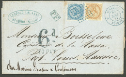 Lettre Losange Bleu Sur CG N°3 + 4, à Côté Cad Bleu "Réunion/St Denis" Sur Lettre Pour Port Louis, Ile Maurice, 1866, Av - Other & Unclassified