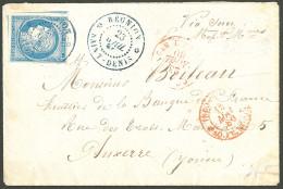 Lettre Cad Bleu "Réunion/Saint Denis" Sur CG N°23 Sur Lettre Pour Auxerre, 1880. - TB - Autres & Non Classés