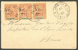 Lettre Cad "Réunion/Sainte Marie" Sur N°52 Bande De Trois, Sur Enveloppe Carte De Visite Pour Saint Denis, 1901. - TB - Andere & Zonder Classificatie