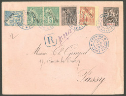 Lettre Cad "Réunion/Saint Pierre". Entier 25c + Nos 14 + 20 Paire + 21 + 22 Sur Enveloppe Recommandée Pour Passy, 1896.  - Andere & Zonder Classificatie