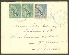 Lettre Cad Bleu "Réunion/Saint Pierre". Nos 20 Paire + 22 Sur Enveloppe Pour Rennes, 1893. - TB - Autres & Non Classés