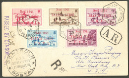 Lettre Cad "Langlade/St Pierre Et Miquelon". Nos 222 à 226 Sur Enveloppe Recommandée Pour New-York Avec A/R, 1943. - TB. - Altri & Non Classificati