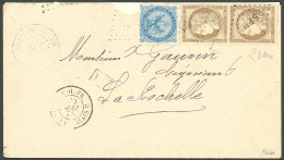 Lettre Losange "SPM", Cad "Saint Pierre Et Miquelon". CG Nos 4 + 20 Paire Verticale Sur Enveloppe Pour La Rochelle, 1875 - Sonstige & Ohne Zuordnung