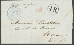 Lettre Cad Bleu "St Louis/(Sénégal)". Lettre Non Affranchie Pour Ste Croix De Tenerife, Taxe Tampon 4R Et Cad D'arrivée  - Andere & Zonder Classificatie