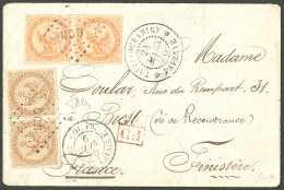 Lettre Losange "OCN" Sur CG N°3 Paire + 5 Paire, à Côté Cad "Taiti/(Océanie)/Papeete", 1870, Sur Enveloppe Pour Brest Av - Other & Unclassified