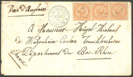 Lettre Losange "OCN" Sur CG N°5 Bande De Trois, à Côté Cad "Taiti(Océanie)/Papeete", 1865, Sur Enveloppe Pour Wintzenhei - Altri & Non Classificati