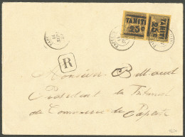 Lettre Cad "Papeete/Tahiti". Surcharge De Haut En Bas. No 3c + 3 Paire. Enveloppe Recomm. Pour Papeete, 1882. - TB. - RR - Andere & Zonder Classificatie