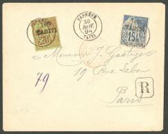 Lettre Cad "Papeete/Taiti". Nos 24 + 25 Sur Enveloppe Recommandée Pour Paris, 1894. - TB - Altri & Non Classificati