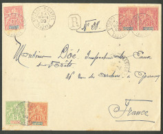 Lettre Cad "Uturoa-Raiatea/Taiti". Océanie N°10 + 11 Paire  + 14 + 15 Sur Enveloppe Recomm. Pour Epernay, 1899. - TB. -  - Autres & Non Classés