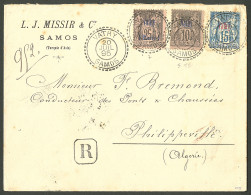 Lettre Cad "Vathy/Samos". Nos 5 Type II + 6 + 7 Sur Enveloppe Recomm. Pour Philippeville, 1895. - TB - Otros & Sin Clasificación