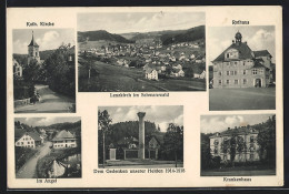 AK Lenzkirch I. Schwarzwald, Panorama, Rathaus, Krankenhaus, Im Angel Und Kirche  - Autres & Non Classés