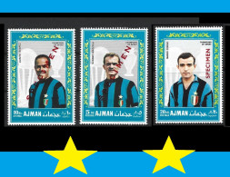 ● Ajman 1968 ֍ SPECIMEN ֍ Calcio ● Suarez Mazzola Corso ● INTER ● Varietà ● Soccer ● 3 Valori ** ️️️● 5D C ️️️● - Ajman