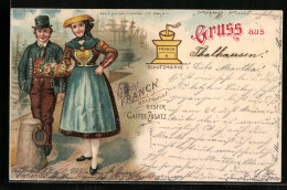 Lithographie Aecht Franck Bester Caffee-Zusatz, Vierländer Tracht  - Landbouw