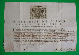 D-IT Bolla 1759 MASSA(Massa-Carrara) Vescovo Eusebio Ciani, Patrizio Di Siena Cm 34x23 - Historische Documenten