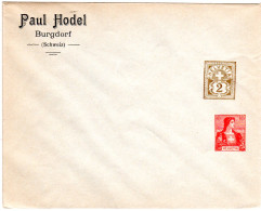 Schweiz, Ungebr. Privat Ganzsachenumschlag V. Burgdorf M. 2 Wertstempeln - Briefe U. Dokumente