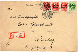 Bayern 1919, 5+3x15 Pf. Freistaat Auf Einschreiben-Brief V. Rothenburg Tbr. - Lettres & Documents