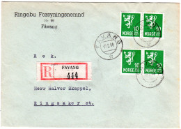 Norwegen 1944, MeF 4x10 öre Auf Einschreiben Brief V. Favang N. Ringsaker - Lettres & Documents